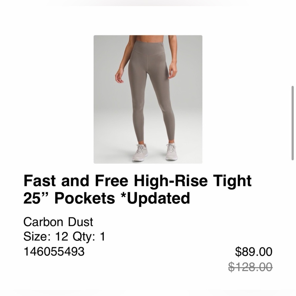 NWOT lululemon athletica Fast and Free High-Rise Tight in Carbon Dust, size 12